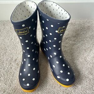 Joules Molly Welly Mid-Height Rain Boots French Navy Spot Polkadot Blue Yellow